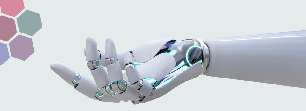 AI Discovery - Robotic hand with hexagonal pattern